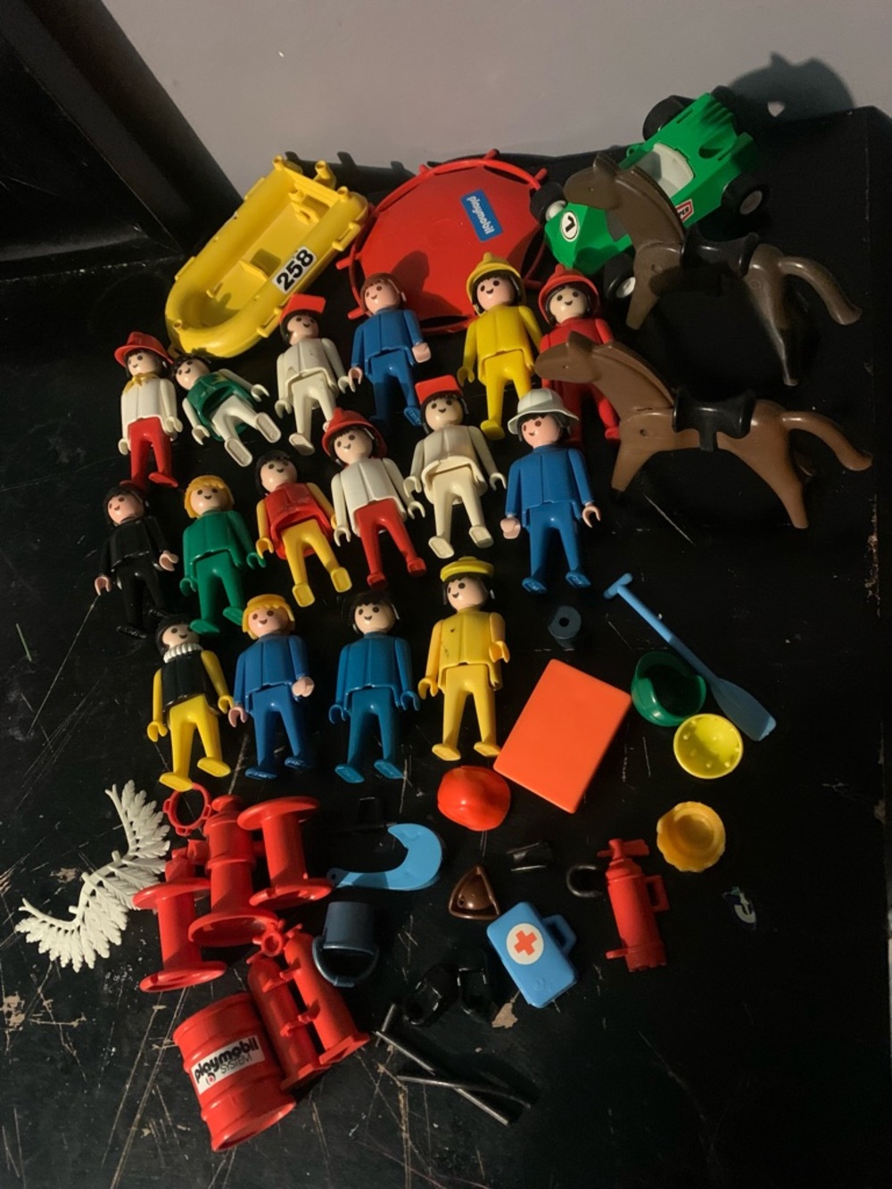 Vintage 1970’s Playmobil Mixed Lot Of 16 Figures People, 2 Horses, Accessories